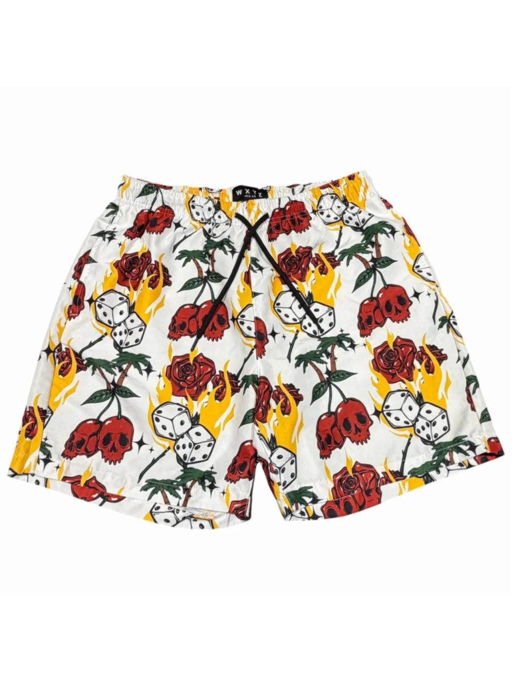 WXYZ MFG. CO Skull Flames Palm Trees Mens Swim‎ Trunks Medium Shorts Beach Dice